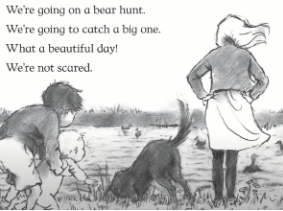 DlpProject's tweet image. Picture books are good for asking questions where the answer isn’t immediately obvious. In ‘We’re Going on a Bear Hunt’ ask ‘Why is the boy holding the baby like that?’ Discuss that the baby is excited but the brother is worried that he will fall in. #wellcomm #section9