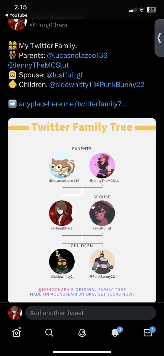 This is so fucking weird. At least the spouse makes sense. 

Not sure how the hell my “mom” had a child with a ferret Pokémon. Mind explaining @JennyTheMCSlut ?