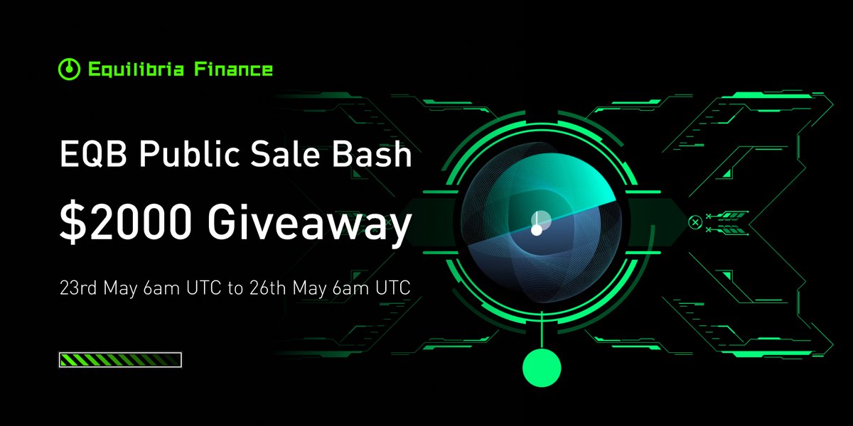 Equilibria (@equilibriafi) on Twitter photo $EQB Public Sale is LIVE NOW📢📢! And to welcome u guys onboard, we're giving away 2000 $USDC🎁 in our Public Sale Bash!
Public sale🔗 equilibria.fi 🥳
Giveaway🔗 app.questn.com/quest/77491972…
1️⃣ Follow <a href="/Equilibriafi/">Equilibria</a>
2️⃣ RT
3️⃣ Quote & Tag 3 frens 👨👩👦
4️⃣ Answer Qns $EQB Public Sale is LIVE NOW📢📢! And to welcome u guys onboard, we're giving away 2000 $USDC🎁 in our Public Sale Bash!
Public sale🔗 equilibria.fi 🥳
Giveaway🔗 app.questn.com/quest/77491972…
1️⃣ Follow <a href="/Equilibriafi/">Equilibria</a>
2️⃣ RT
3️⃣ Quote & Tag 3 frens 👨👩👦
4️⃣ Answer Qns