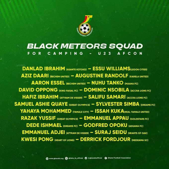 Ghana coach invites 22 players for U-23 AFCON camping