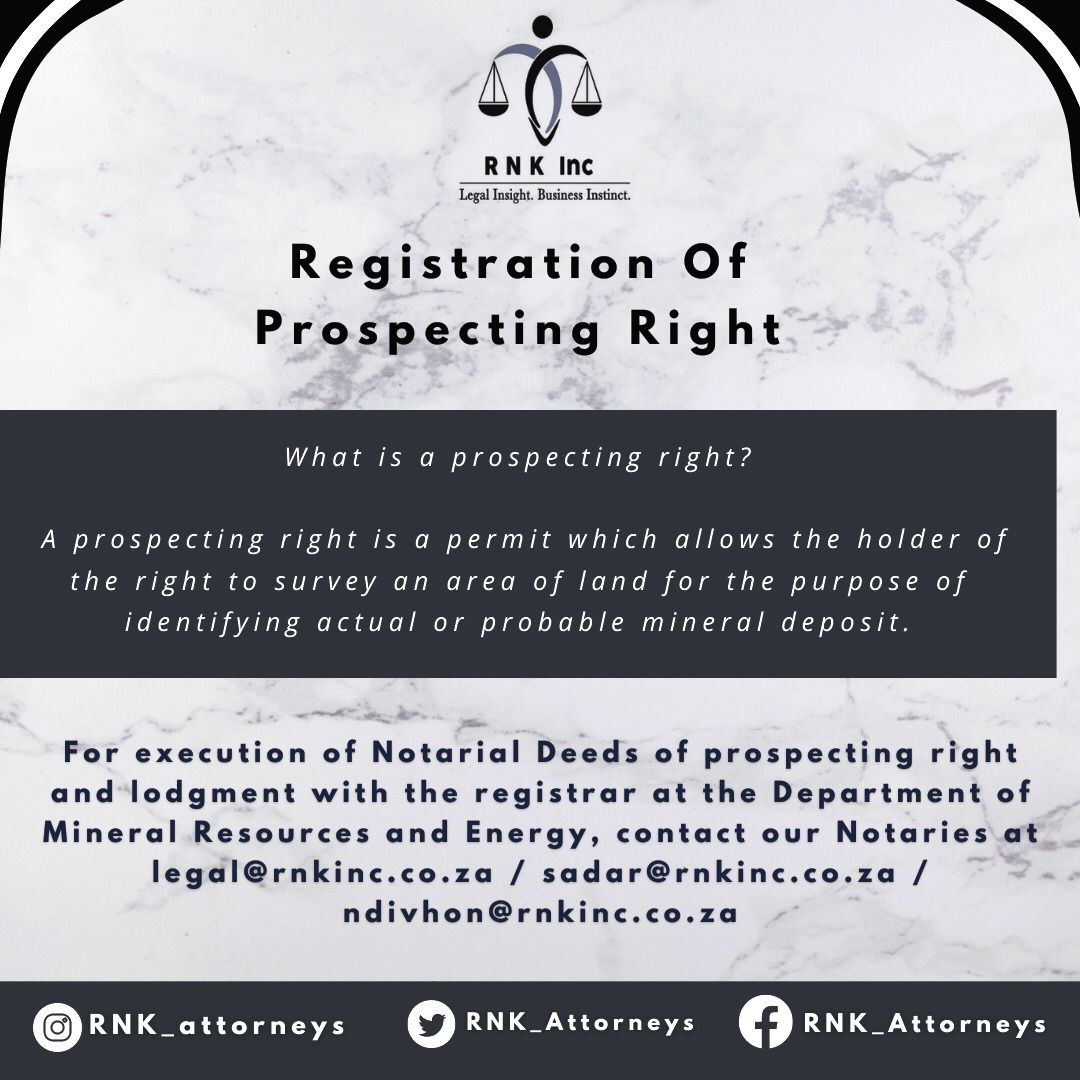 RNK_Attorneys's tweet photo. Our Notaries are ready to assist you with your  "prospecting right deed" at a fair and affordable fee. Contact us on 011 593 3294. https://t.co/6WajUT1DWf