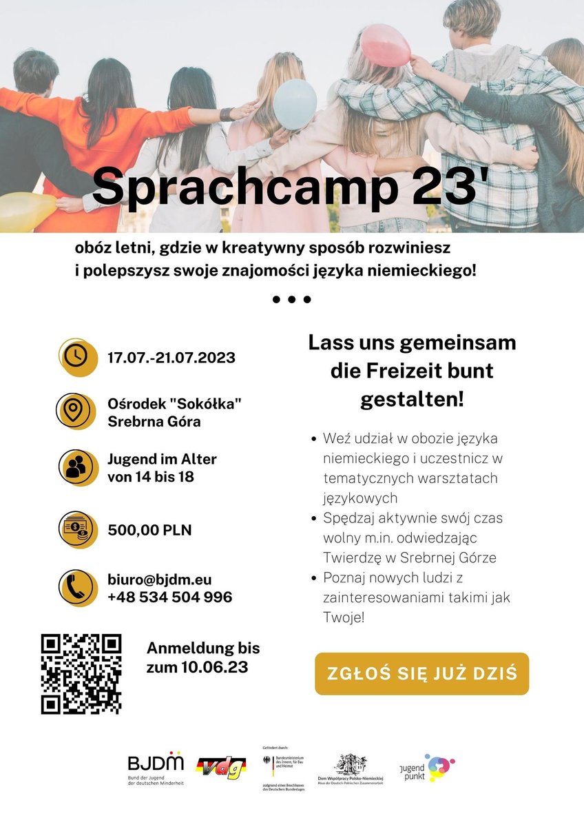 BJDMZMMN's tweet photo. Wir laden Jugendliche im Alter von 14 bis 18 Jahren zu zwei Sprachcamps im #Sommer in #Silberberg ein!

#SprachCamp 17-21.07.2023:
https://t.co/R9XCyy83tE

#SprachCamp 07-11.08.2023:
https://t.co/ejkX7WPctl

#BJDM #ZMMN #DeutscheMinderheit #MniejszoscNiemiecka https://t.co/lPZuIdTeEP