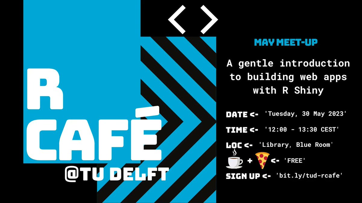 OSCDelft's tweet image. Don&apos;t forget to sign up and come to this month&apos;s R Cafe on building web apps with R Shiny. Sign up to ensure your pizza slice here: buff.ly/42mZ7FS 
#RLanguage #OpenScience