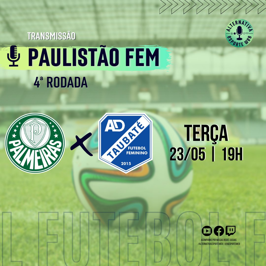aesporteweb's tweet image. 🚨🔥 Hoje tem Palmeiras x Taubaté pelo Paulistão Feminino às 19h! 📺

#PaulistãoFeminino #Palmeiras #Taubaté  #FutebolFeminino

@PaulistaoFem  
@Palmeiras_FEM  
@taubatefeminino  
@hudsonbsa28
@HudsonAndr2
@futfem7rPrado
@osergiomauricio 

👇👇👇👇
youtube.com/live/t2AiOU1sc…