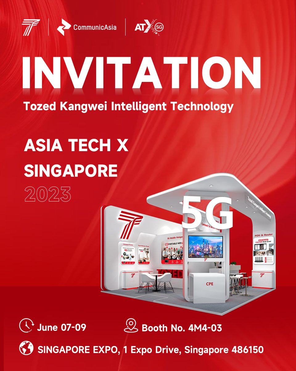 VISIT INVITATION from #TozedKangweiIntelligentTechnology

✨  The Asia Tech x Singapore event will be held during ⏰  7-9 June.

👏Welcome to visit us at Booth 4M4-03 at #Singapore Expo!

Get the free ticket in the comment section below.

#5GCPE #UIS
#TKit #Tozed  #ATxSG