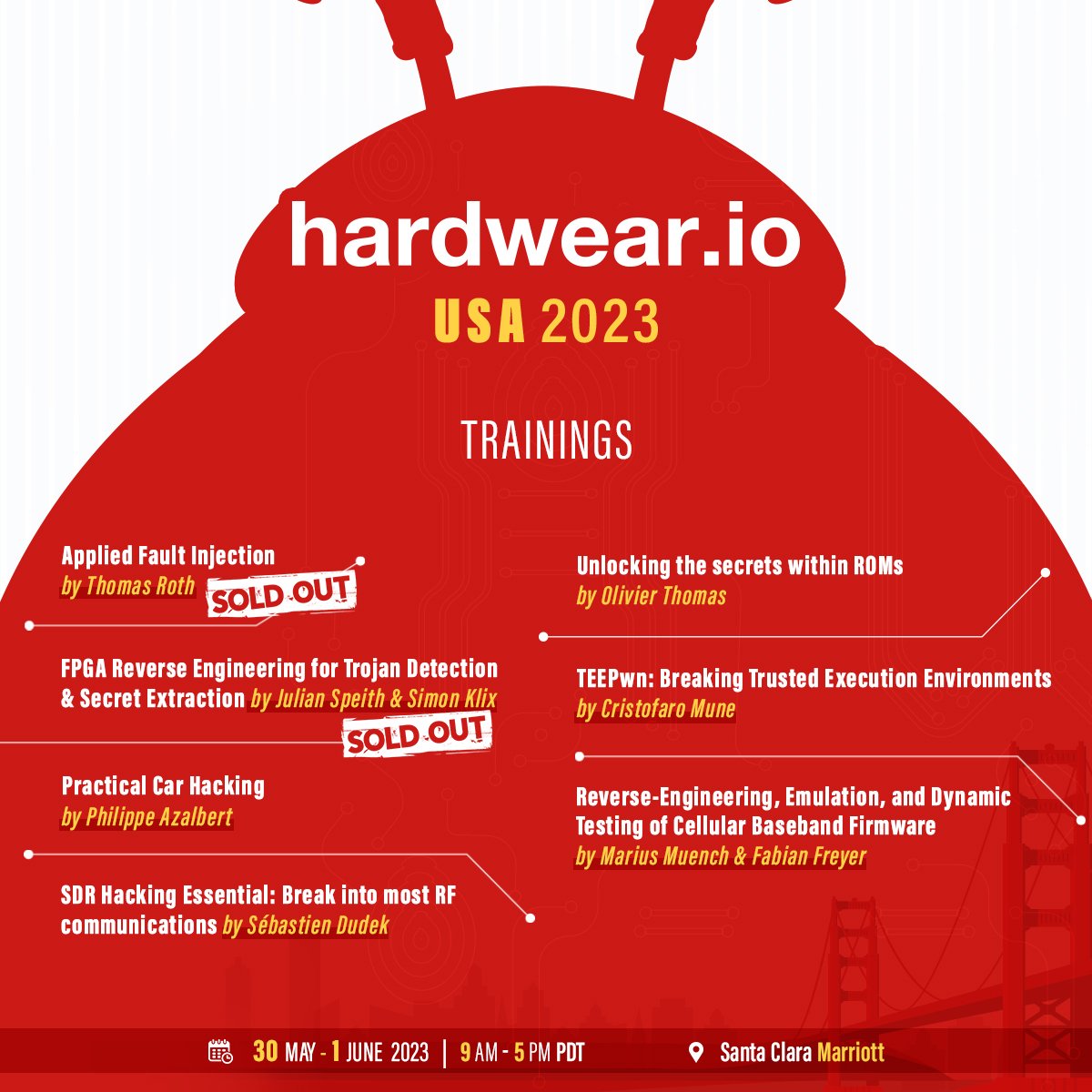 🔬Learn modern tools &amp; 📟techniques to defend against future #hardware #vulnerabilities from the finest #hardwaresecurity Trainers

🔊Only 8 days to go | Last leg of registration🏃 bit.ly/3ZjlOJR 

#hw_ioUSA2023 #embedded #hardwarehacking