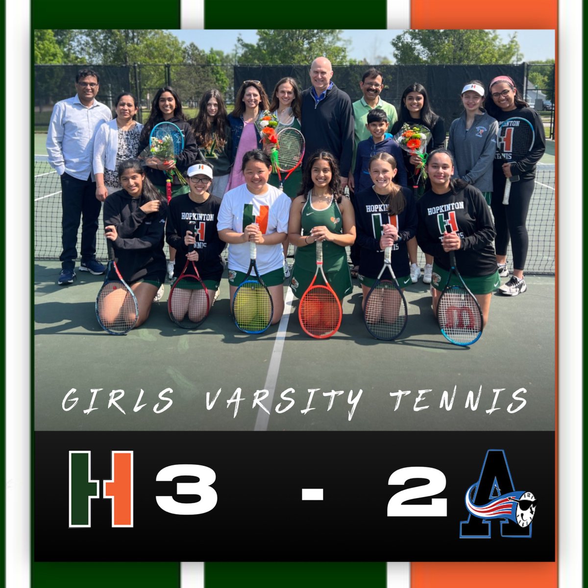hhspressorg's tweet photo. Latest Sports Update: Congratulations to our girls varsity tennis team for their 3–2 win over Ashland, and to our three seniors – Hailey, Prachi, and Sahithi!! https://t.co/qQcjZssivu
