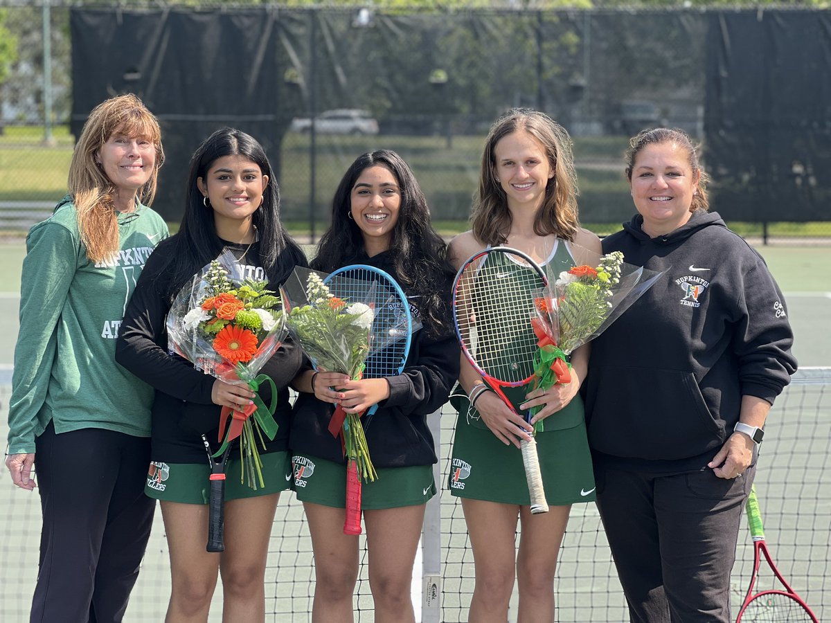 Latest Sports Update: Congratulations to our girls varsity tennis team for their 3–2 win over Ashland, and to our three seniors – Hailey, Prachi, and Sahithi!!
