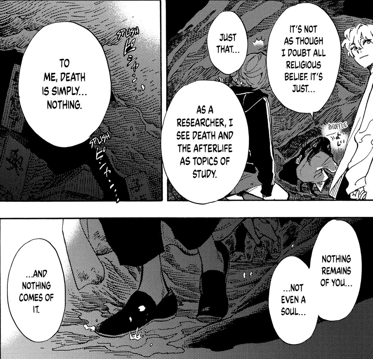 recently finished reading hiraeth and it's a story that touches on death that resonated with me with the experiences i've had in the past year. felt oddly comforted not only with how they depict the hollowness of death but also the struggle to live 