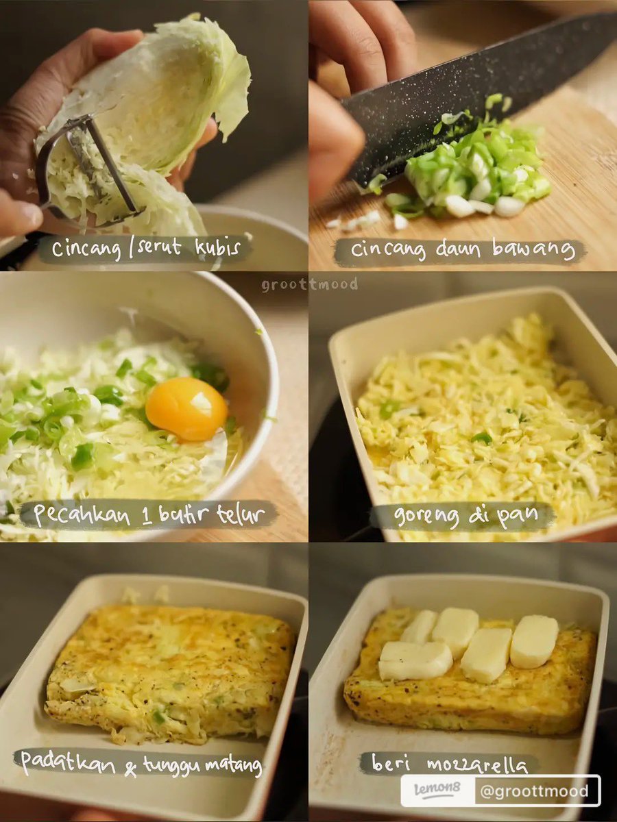 IndonesiaLemon8's tweet photo. Cabbage tamago:
cabbage, shredded
Scallions
1 egg, beaten
Mozzarella
Salt, pepper
Untuk caranya bisa kalian ikutin di foto yahhh.. gampang banget kok🤩👍🏽
#lemon8indonesia #lemon8food #lemon8tutorial https://t.co/Y8HRMXSqxx