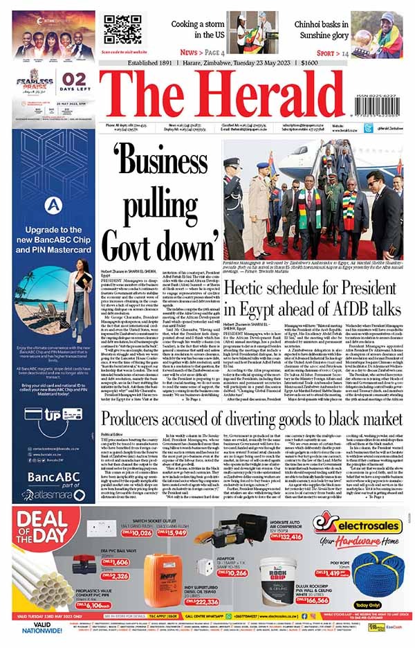 The Herald Zimbabwe on Twitter: "Check out today's front and back pages