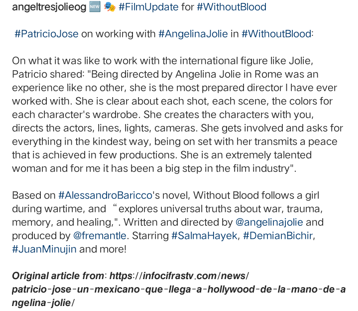 🆕🎭 #FilmUpdate for #WithoutBlood: #PatricioJose on working with #AngelinaJolie