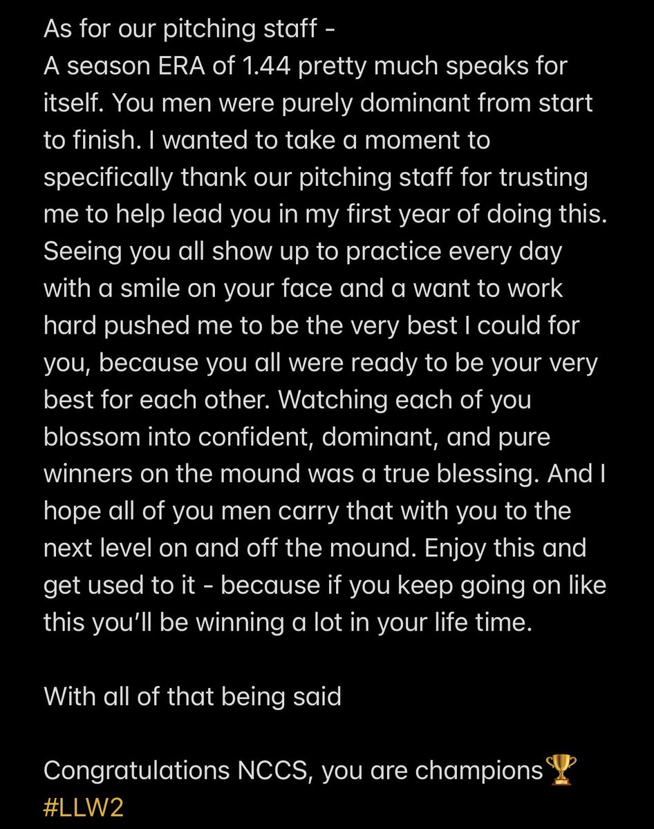 Congratulations <a href="/nccs_baseball/">NCCS Baseball</a>, you are champions🏆
#LLW2