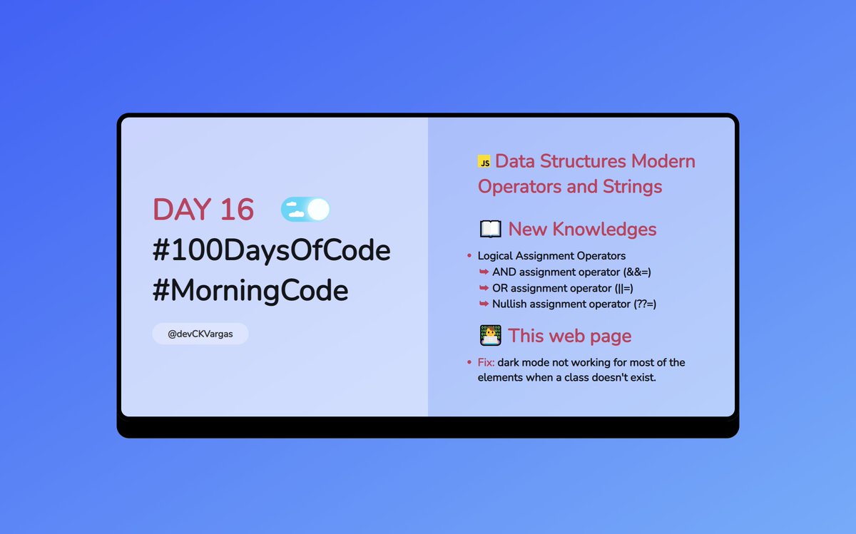 devCKVargas's tweet image. DAY 16 #100DaysOfCode
#MorningCode