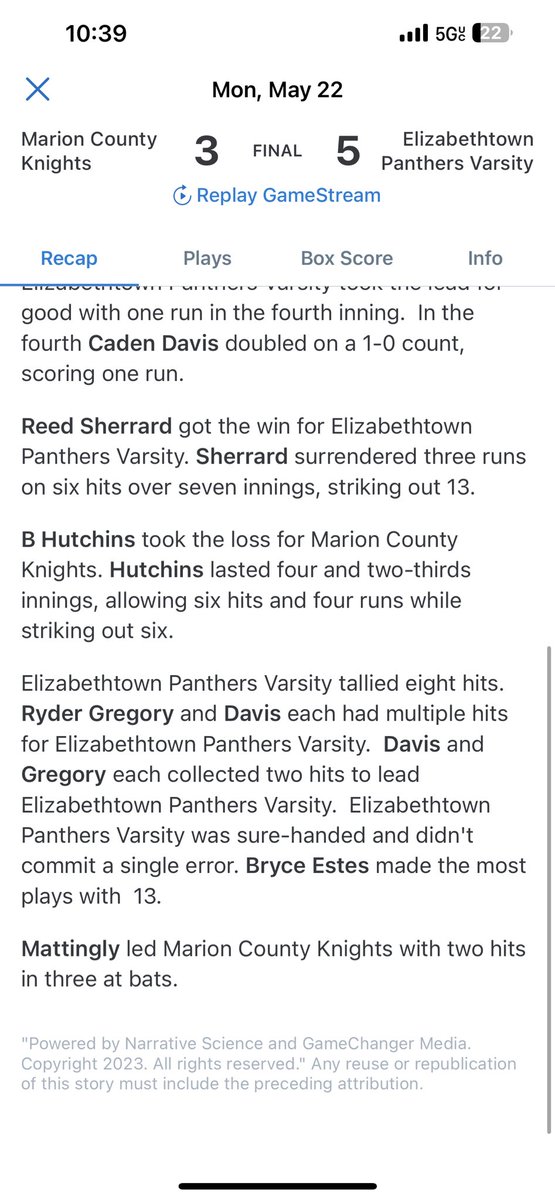 EtownBaseball23's tweet photo. Panthers defeat Marion County 5-3 and move on to the semi-finals tomorrow against Green County at 6pm at Panther Field. Go Panthers! https://t.co/xhVDd8xTgE