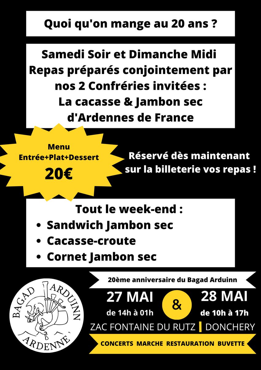 FConfreries08's tweet photo. 🔴 Les confréries Ardennaises seront présentes à l'occasion des 20 ans de nos amis du Bagad Arduinn🥳 Réservation par ici ➡️ https://t.co/xKJWv0rwyD #20ans #bagad #ardenne #ardennes #donchery #confreries #gastronomie https://t.co/HN1qTyATcn