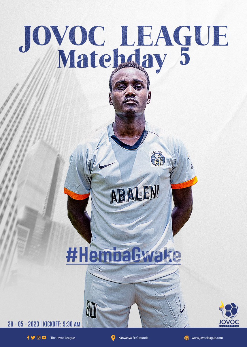 ⚽ | Match Day No.5
🏆 | The Jovoc League
📆 | Sunday, 28/05/2023
⌚ | 9:00AM
📍 | Kanyanya Ex Grounds.
📺 | Kazo Television

#HembaGwake | #JLUpates | #ShowYourSupport