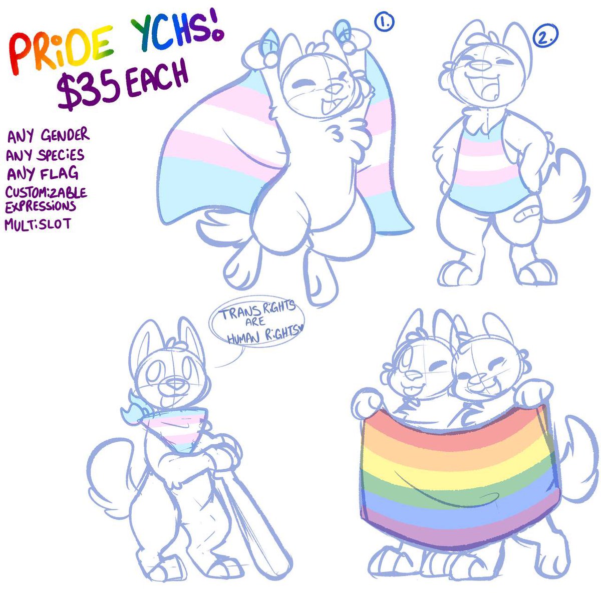 Kaiizree's tweet photo. Alright, here's the batch of chibi ychs for pride!
each slot can have any gender, species, flag, ect! shirt and bandana can have other designs and phrases added!
complex designs and additional limbs may cost extra

dm or reply to claim a slot :3🌈 https://t.co/BSncMKBYgw