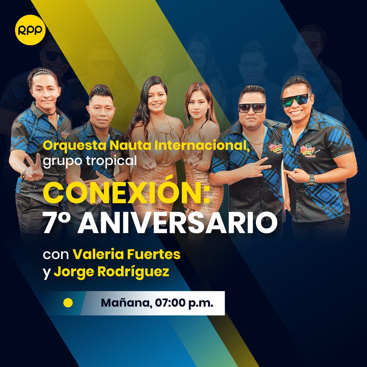 🔜 🤩 ¡7️⃣ años de #Conexión! 🎂
No te pierdas este episodio con 3 grandes invitados, junto a <a href="/La_Fuertes/">Valeria Fuertes</a> y Jorge Rodríguez: la actriz y presentadora, Laura Spoya; y la Orquesta Candela, y Orquesta Nauta Internacional.

🕐 Hoy, las 7:00 p. m., por #RPP
📻 ► 89.7 FM / 730 AM
