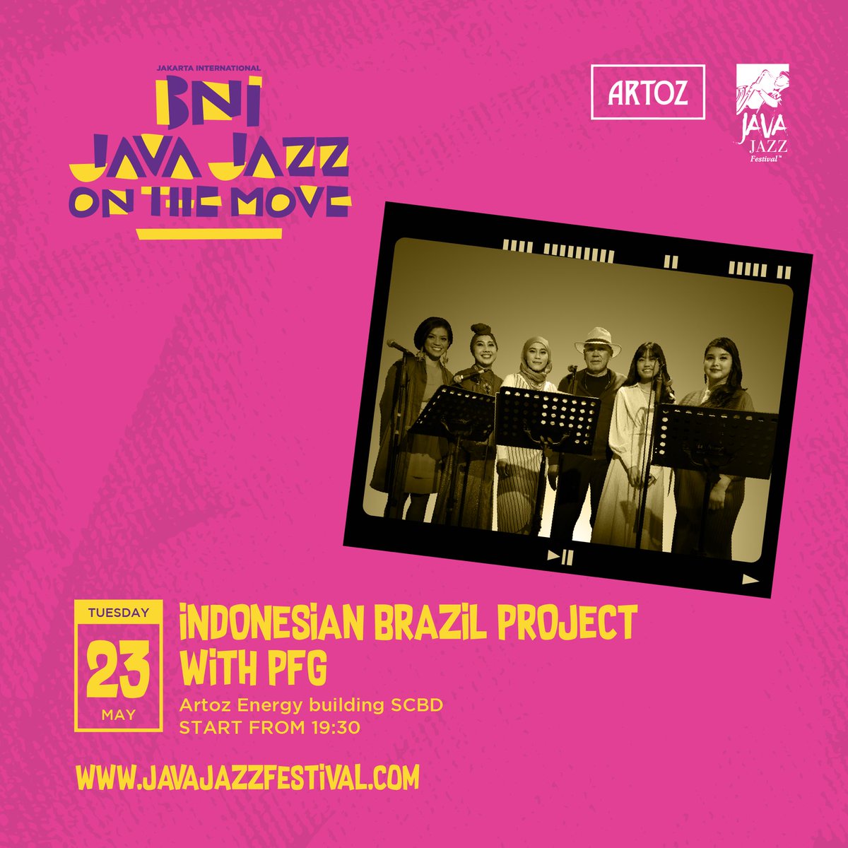 JavaJazzFest's tweet image. Great news for you, music lovers. Let's meet up at Artoz Energy Building in SCBD and enjoy another BNI Java Jazz on the Move with Indonesia Brazil Project feat PFG at 7.30 pm.
#BNIJJF2023 #JavaJazzFest #JavaFestPro