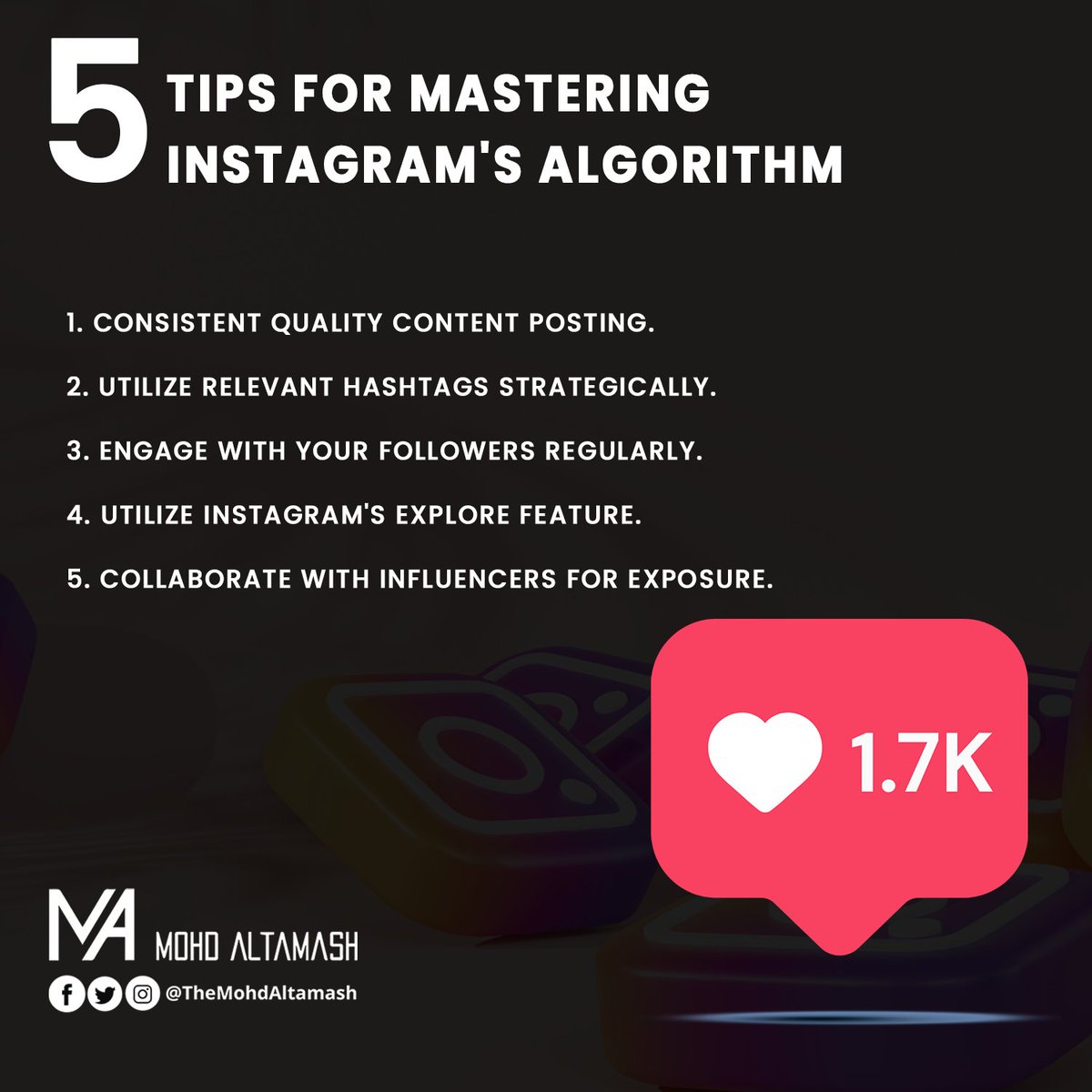 5 Tips For Mastering Instagram's Algorithm

#altamash #Instagram #engagement #instagrammarketing #instagramgrowth #onlinemarketing #instagramads #socialmediamarketing #trendingpost #instagrampromotion