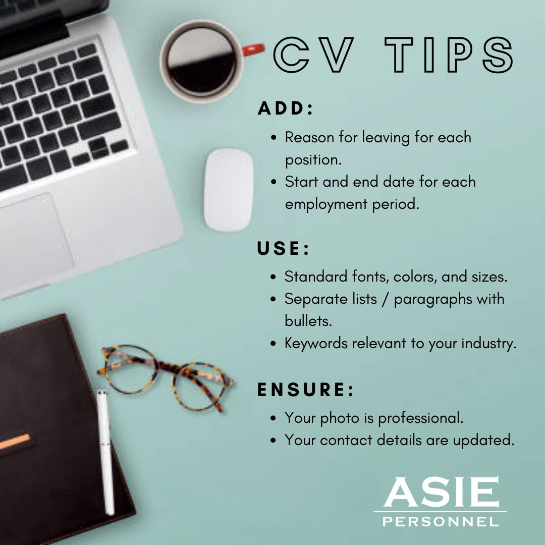AsiePersonnel's tweet photo. #CVTip: Write a CV that stands out. Your CV is the first impression.
Ensure your contact details have been updated, along with dates and reasons for leaving each employer.
Download a FREE professional CV template click here: https://t.co/tebdly8ePh
#asiepersonnel #CVtemplate https://t.co/x2ad428rSG