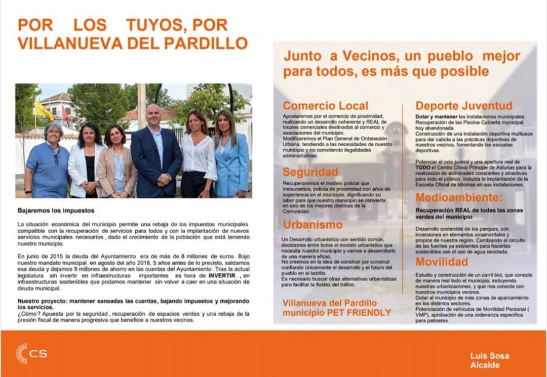 luissosagaye's tweet photo. En todos los buzones de #VillanuevaDelPardillo las propuestas de @Cs_Pardillo  para la próxima legislatura.
Propuestas llenas de ilusión, honradez y sentido común.
Mantener y aumentar la calidad de vida en nuestro municipio con proyectos realistas. https://t.co/aT5Hcm41DP