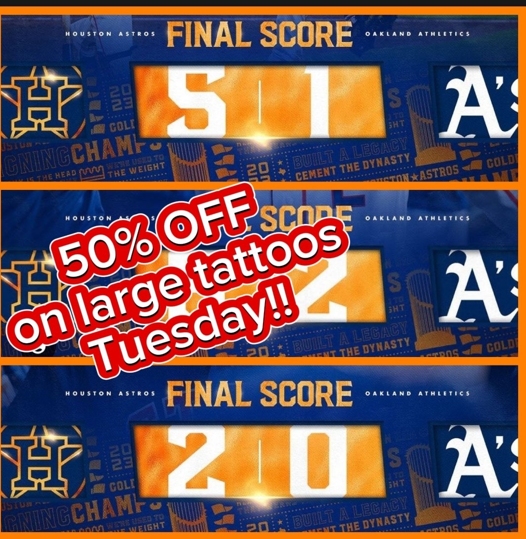 FliegenArt's tweet image. Astros Won the best 2 out of 3 games against the A&apos;s. 50% off all Large tattoos Tuesday!!
.
🧱 11663 Jones Rd Suite F., 77070
📲 832.262.9673 
📸 Insta: instagram.com/fliegenart
.
#FliegenArtTattooStudio #HoustonTattooArtist #HoustonTattooShop #FemaleTattooArtist