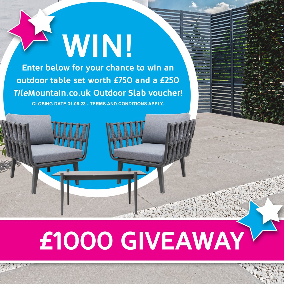 GIVEAWAY TIME 🌞 We're giving you the chance to win the ultimate garden makeover with £750 of outdoor furniture & £250 to spend on our huge collection of outdoor tiles! All you need to do is:
1. Follow us 
2. Tag a friend 
3. Retweet this tweet 

#win #contest #enter #Giveaway