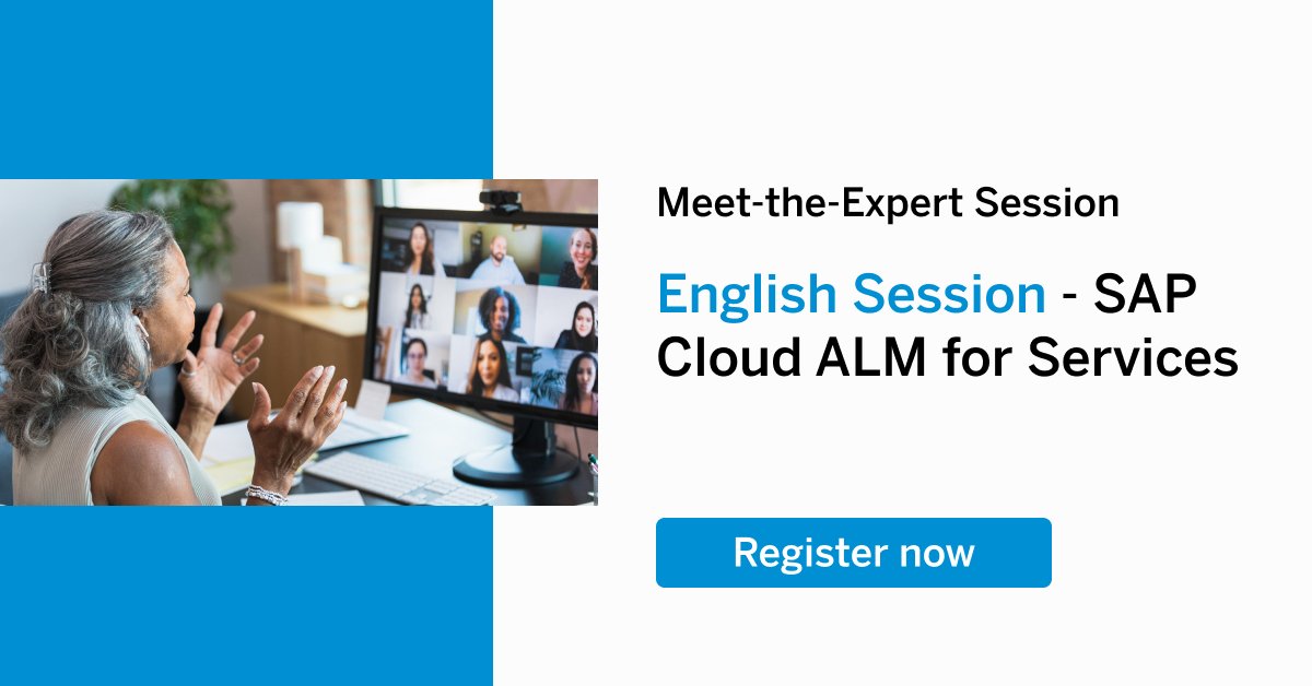 sandeepkomina1's tweet image. Join us on June 21st for our next Meet-the-Expert session and learn everything there is to know about service #SAP #CloudALM. 

Register now and join us virtually ➡️ imsap.co/6016OlqKj
