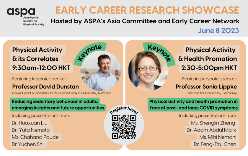 ASPActivity's tweet photo. Join our ECN and Asia Committee for their 2nd Annual Research Showcase: Physical Activity in the Asia Pacific Region. With keynote presentations from Professors David Dunstan and Sonia Lippke, as well as 8 ECRs from 8 different regions of the Asia Pacific https://t.co/xIcRIHR3ss https://t.co/Th13GNpKWJ