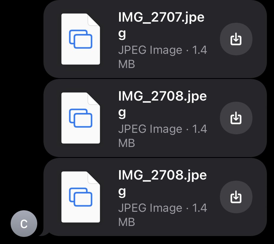 nickilenk's tweet photo. does anyone know why lately whenever someone send me a picture thru imessage i can’t actually see it?? they keep coming in like this and the little download button isn’t actually a button 😭 (from multiple different people across multiple days like idk) https://t.co/jJS2Ry4rHc