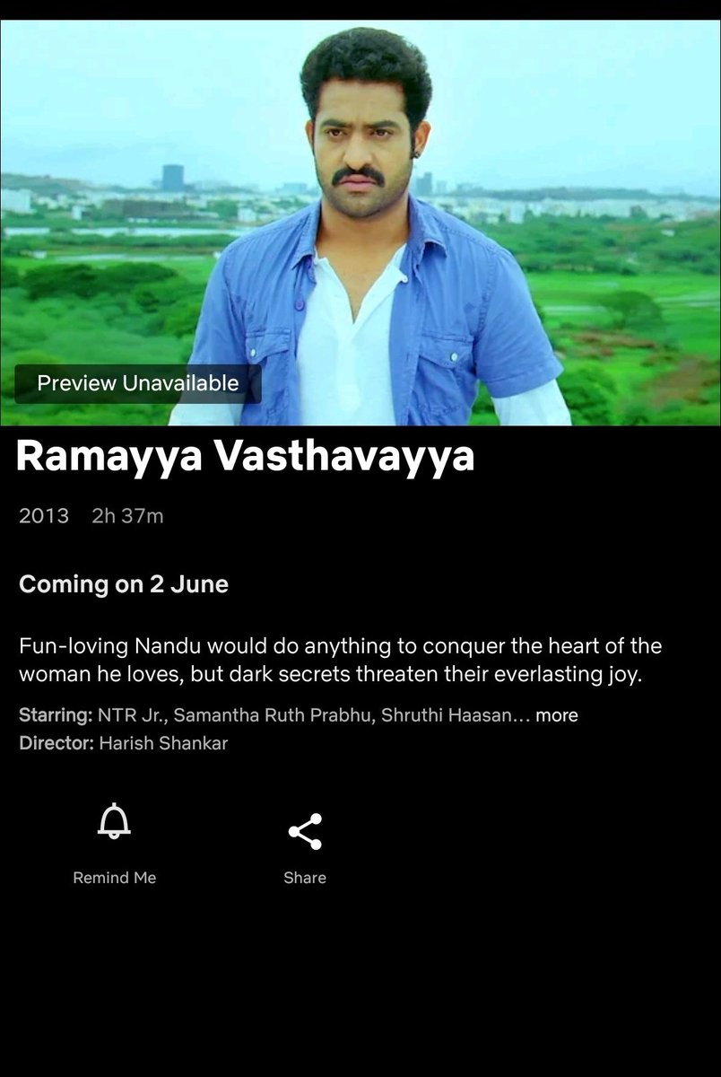 #RamayyaVasthavayya is set to arrive on @netflix from Friday, June 02.

@tarak9999