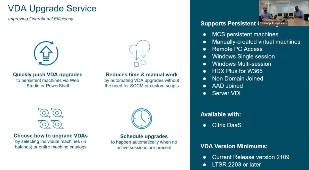 The #Citrix VDA Upgrade Service is now GA! Admins can push VDA upgrades to individual persistent machines, remote PCs, entire machine catalogs, &amp; #Microsoft #W365 VDAs. #AzureAD &amp; Non-domain joined VDAs supported. ANY CLOUD or HCI
updates.cloud.com/details/extern… &amp; youtube.com/watch?v=BDOrKm…