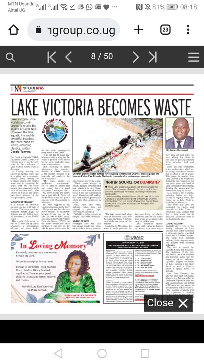 #StopPlasticPollution See what we are doing to our beautiful Pearl! Lake Victoria is now a dumping ground for plastics! Please stop and make a personal decision to reduce, reuse and recycle plastic 🙏🏿 editions.visiongroup.co.ug/html5/reader/p…
