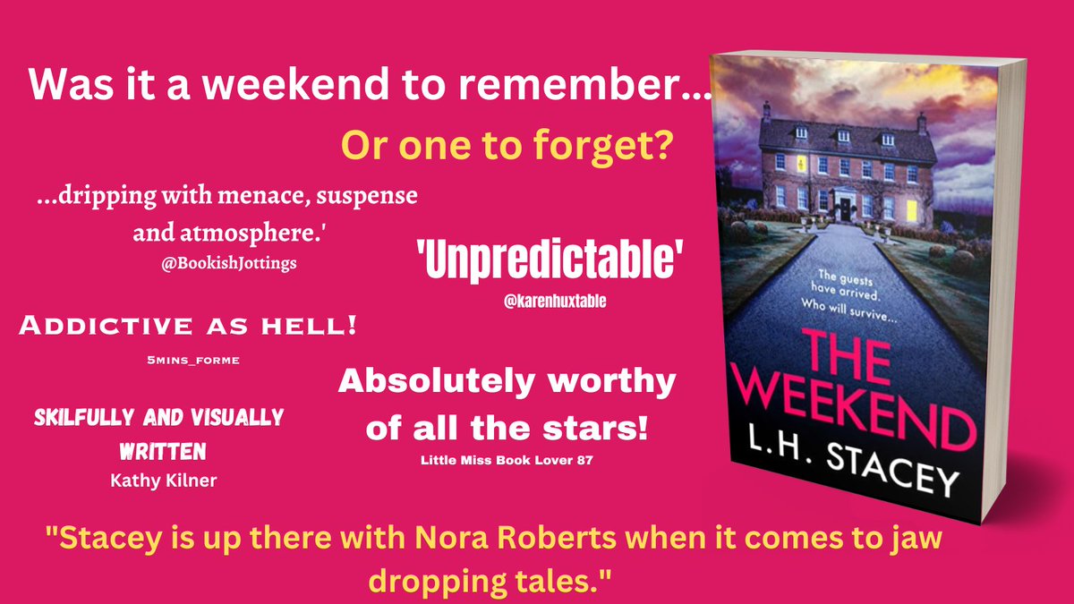 🌟 🌟 🌟 🌟 🌟
Can Lizzie survive... 
THE WEEKEND?
🌟 🌟 🌟 🌟 🌟
Find out here: amzn.to/3ZgFIoo
🌟 🌟 🌟 🌟 🌟
#KindleUnlimited #AmazonPrime #psychlit #thriller #BookBoost #BooksWorthReading #BookTwitter #bestselling #99p