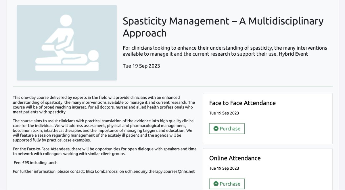 katrinabnhnn's tweet image. We are delighted to announce the 2023 NHNN Spasticity Management Study Day running on Tues 19th September. Places can be booked for either in person or online attendance at the following link uclhcharitycourses.com/courses/spasti…. We are looking forward to meeting you.