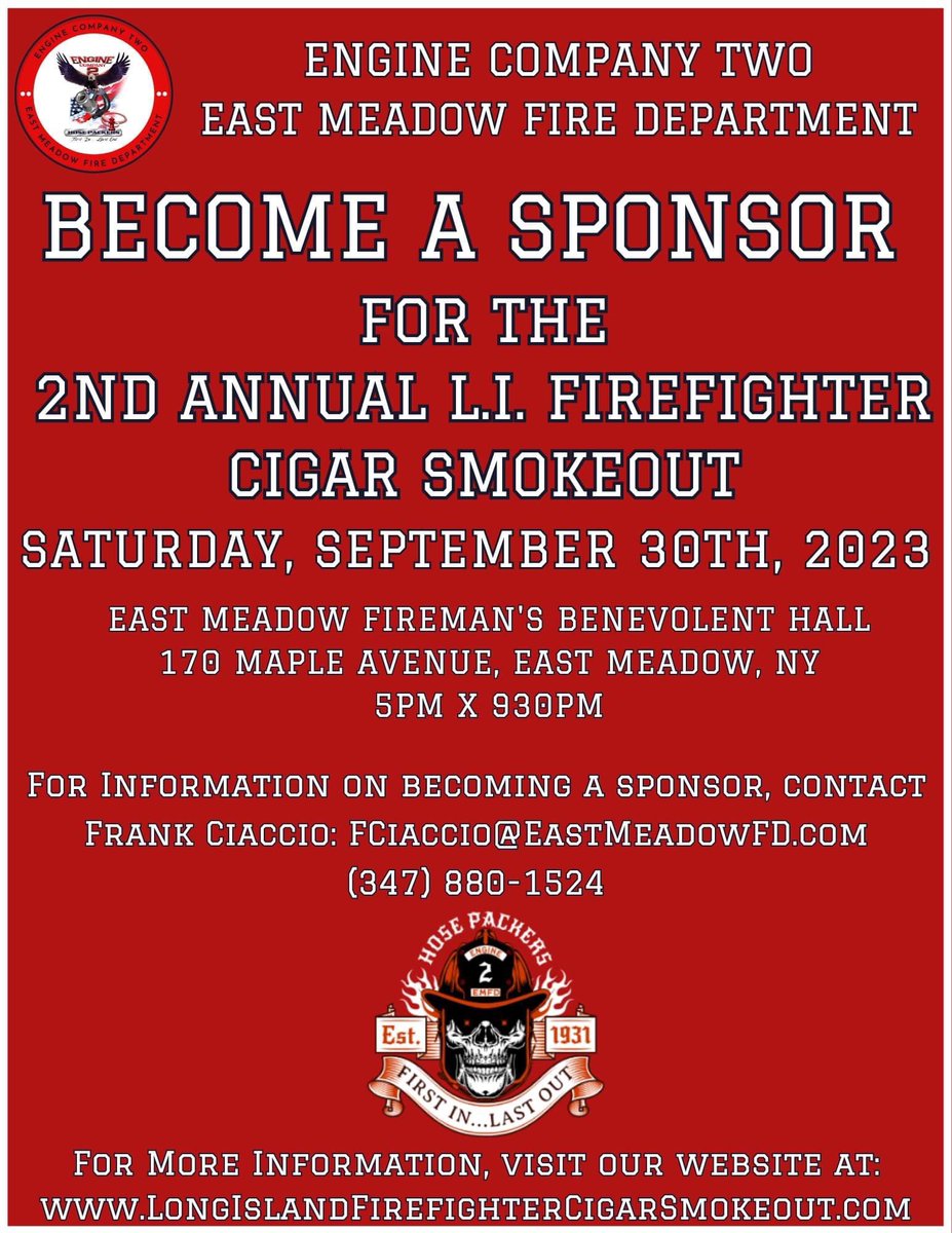 Ciaccio2Frank's tweet photo. Help support my Volunteer Fire Company!  We are looking for companies to sponsor our event!  For more information, please contact me at fciaccio@eastmeadowfd.com. https://t.co/99lrJNOz3Q