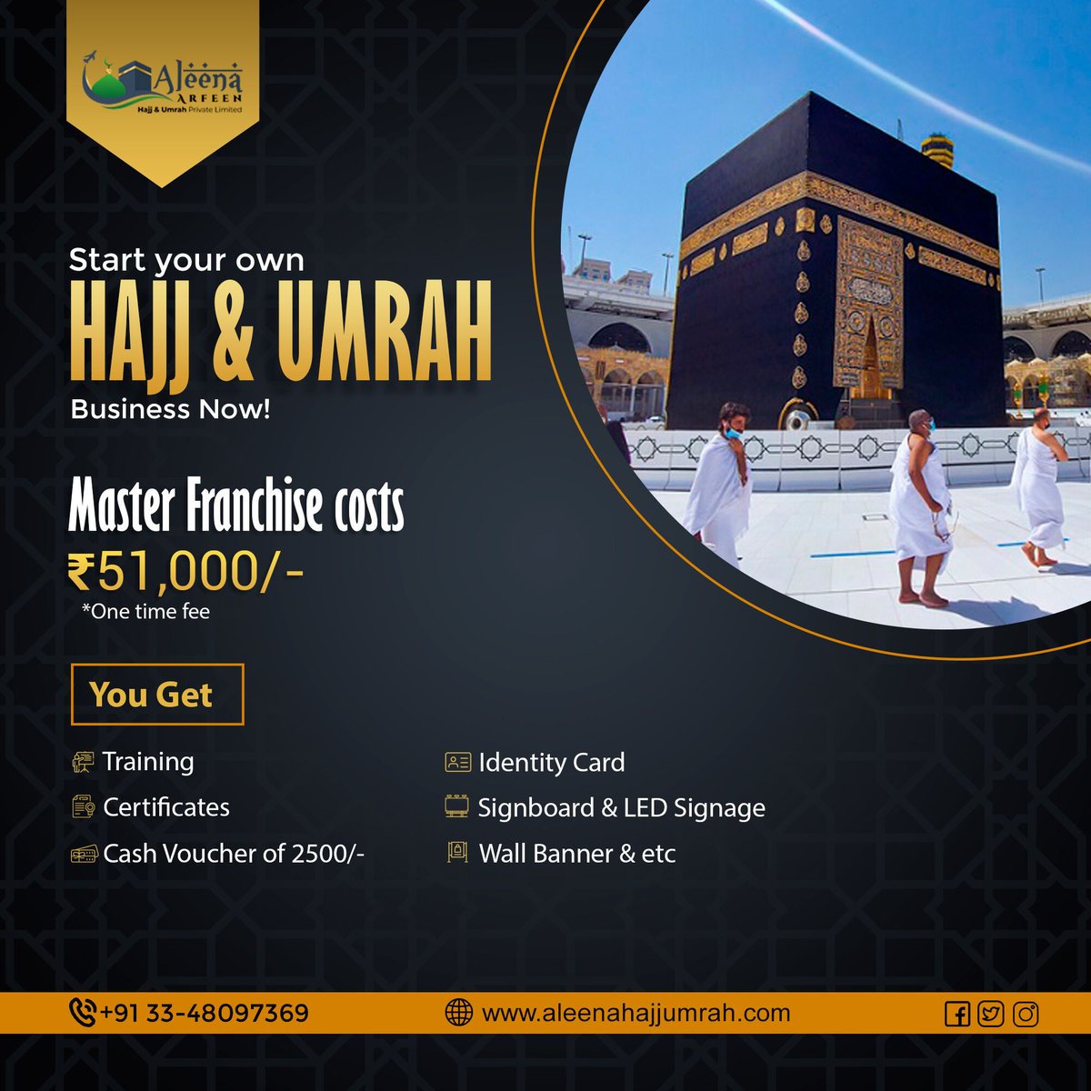 Turn your vision into reality by establishing a thriving venture in Hajj & Umrah travels. Call: +91 33-48097369 to kickstart your startup #business #businessowners #BusinessFranchise #franchise #franchiseopportunities #FranchiseBusiness #franchiseowner  #aleenaarfeenhajjandumrah