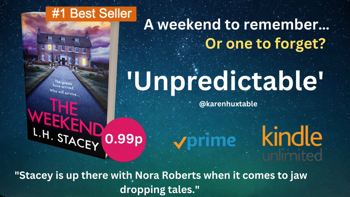🌟 🌟 🌟 🌟 🌟
Can Lizzie survive... 
THE WEEKEND?
🌟 🌟 🌟 🌟 🌟
Find out here: amzn.to/3ZgFIoo
🌟 🌟 🌟 🌟 🌟
#KindleUnlimited #AmazonPrime #psychlit #thriller #BookBoost #BooksWorthReading #BookTwitter #bestselling #99p