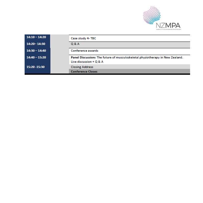 The NZMPA Biennial Conference program is here! 
August 25/26/27 Novotel Lakeside Rotorua
And Online tickets
<a href="/NathanHutting/">𝙉𝙖𝙩𝙝𝙖𝙣 𝙃𝙪𝙩𝙩𝙞𝙣𝙜</a>  <a href="/michelcoppie/">Michel Coppieters</a>  <a href="/PhysioNZ/">Physiotherapy New Zealand</a>  
Link to conference:
pnz.org.nz/Event?Action=V…