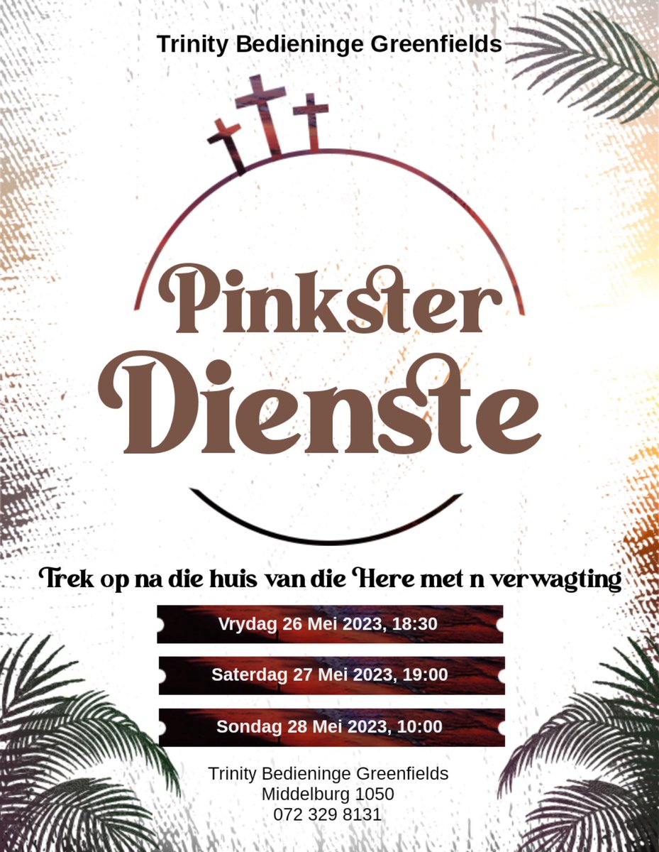 WilliamJVisser's tweet photo. Sien baie uit na die naweek se dienste!!!! 
#loofdieHere 
#onsKoningkom
#Jesusleef
#inGeeseninWaarheid https://t.co/xuUZ309Ktd