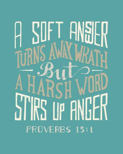 | A soft answer turns away wrath but a harsh word stirs up anger -- Proverbs 15:1 | #Bible #Jesus #Christian #Devotion