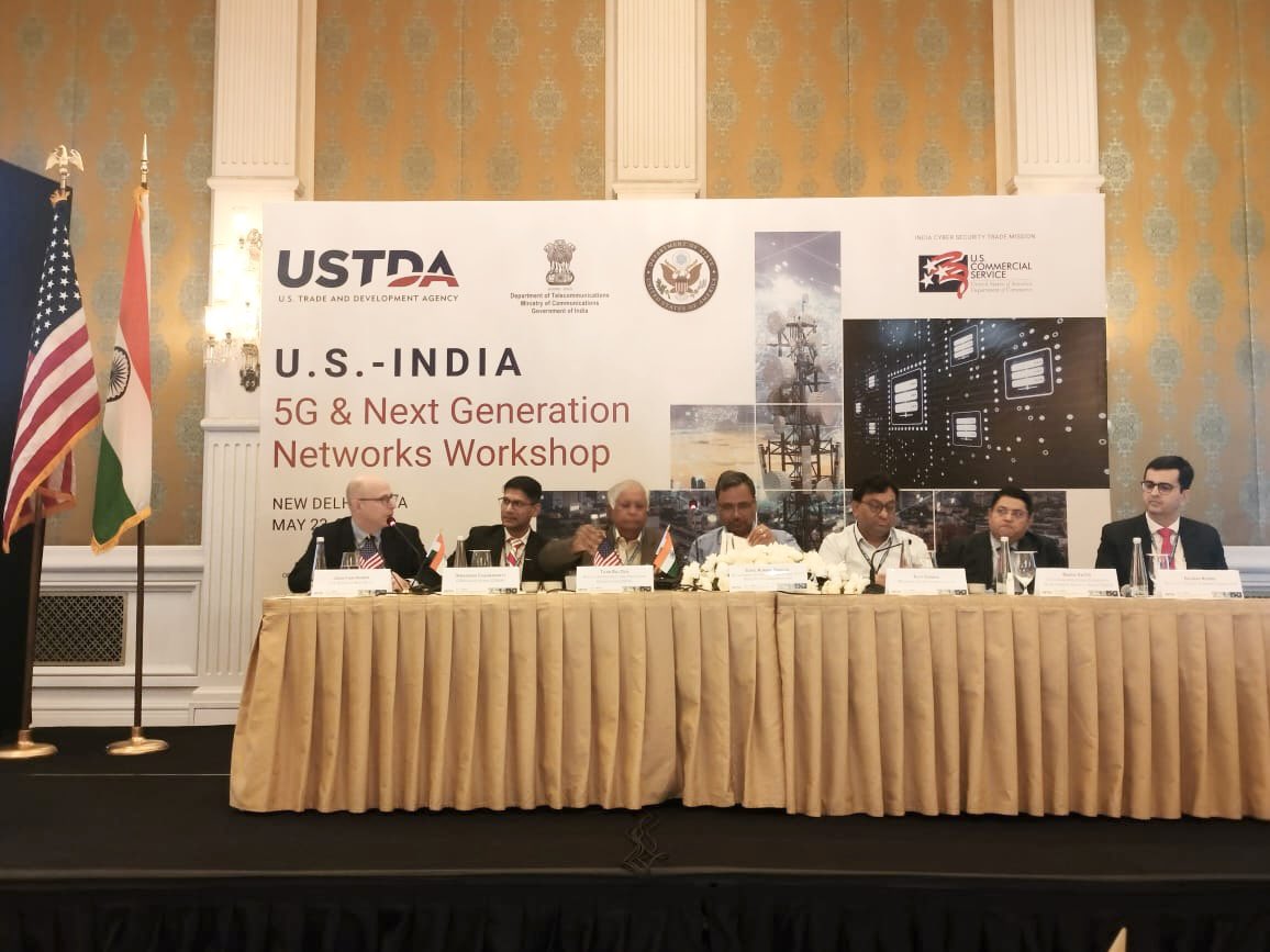USCSIndia's tweet photo. India Cyber Security Trade Mission joins the @USTDA’s 5G workshop and engages with Indian telecom industry stakeholders.  #USIndia #ExportUSA https://t.co/O8uEwzFwhl