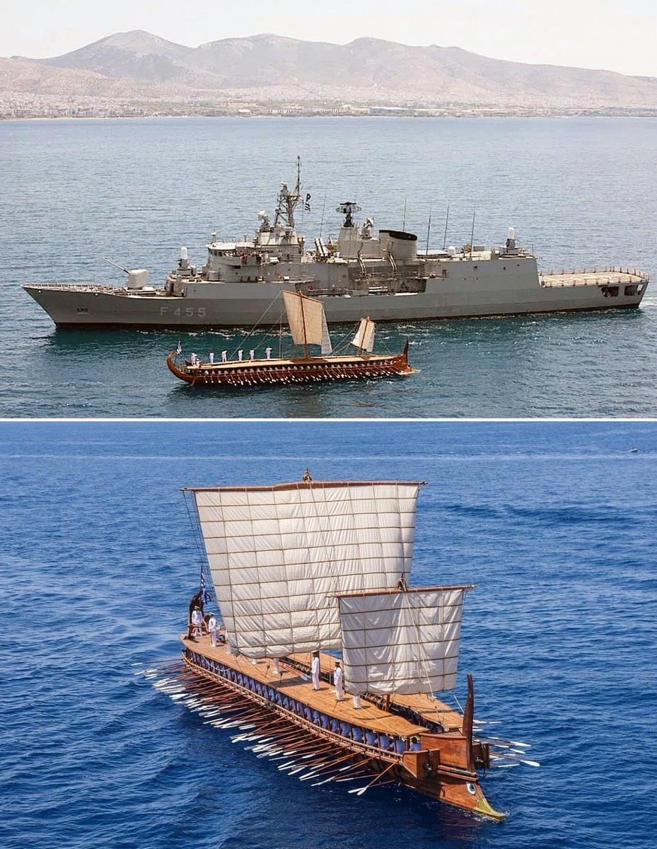 Olympias, la única trireme en activo en el mundo. Es un buque de guerra de la marina griega y un laboratorio de arqueología experimental para comprobar las capacidades de este tipo de buques. 47 toneladas, 37 metros de largo y 9 nudos de velocidad.