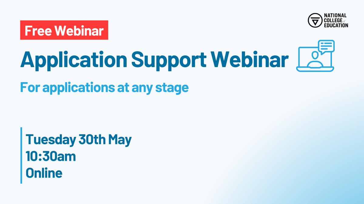 🚨 We're running an Application Support Webinar for NEW applicants on 30th May at 10:30 am.

This is an opportunity to progress your application, learn more about the programme and ask ANY questions about your professional development. 

Register ⬇️
ow.ly/kb7j50Ot2Oc
