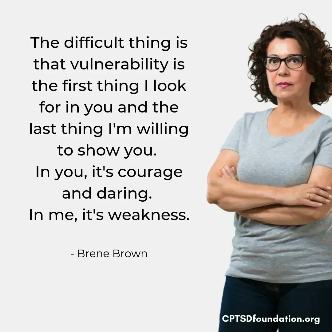 The difficult thing is that vulnerability is the first thing I look for in you and the last thing I'm willing to show you. In you, it's courage and daring. In me, it's weakness. - #CPTSD #vulnerability #sharing #Support #ComplexTraumaRecovery #CPTSDChat #ComplexPTSD #SelfCare