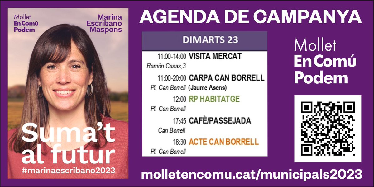 Dimarts de campanya: Avui serem amb la nostra carpa tot el dia a la Plaça de Can Borrell, a les 12 farem roda de premsa sobre habitatge amb la visita de <a href="/Jaumeasens/">Jaume Asens</a> i a les 18:30 acte públic de barri. Al matí tb donarem un volt pel mercat setmanal.