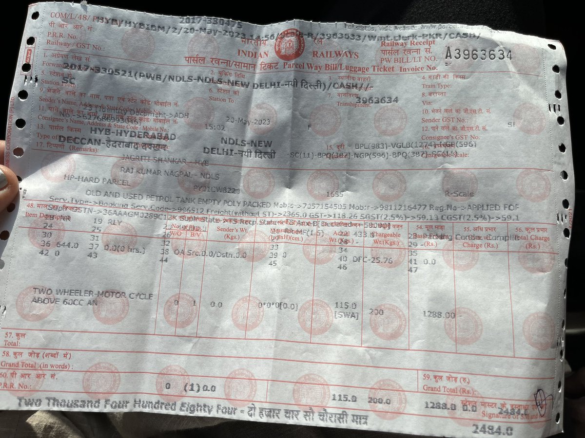 jagritish's tweet photo. @IRCTCofficial @RailwaySeva @drmhyb @RailMinIndia my parcel from Hyderabad to Delhi is loaded on 21st May at the source station (SMS attached). Train reached Delhi, but my parcel is not unloaded. Visited parcel office, but no trace of my parcel. Please Help. https://t.co/Qc8E0lwPG6