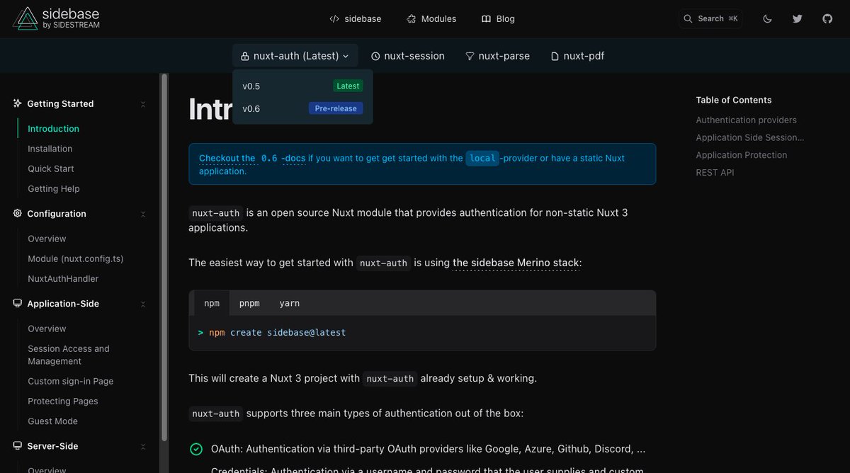 We just updated our docs 💫

In order to handle separate versions and archive previous docs, we added a versioning system to <a href="/nuxtlabs/">NuxtLabs</a> docus. Now you can access the docs for every version you may want to use!

Have a look here:
sidebase.io
